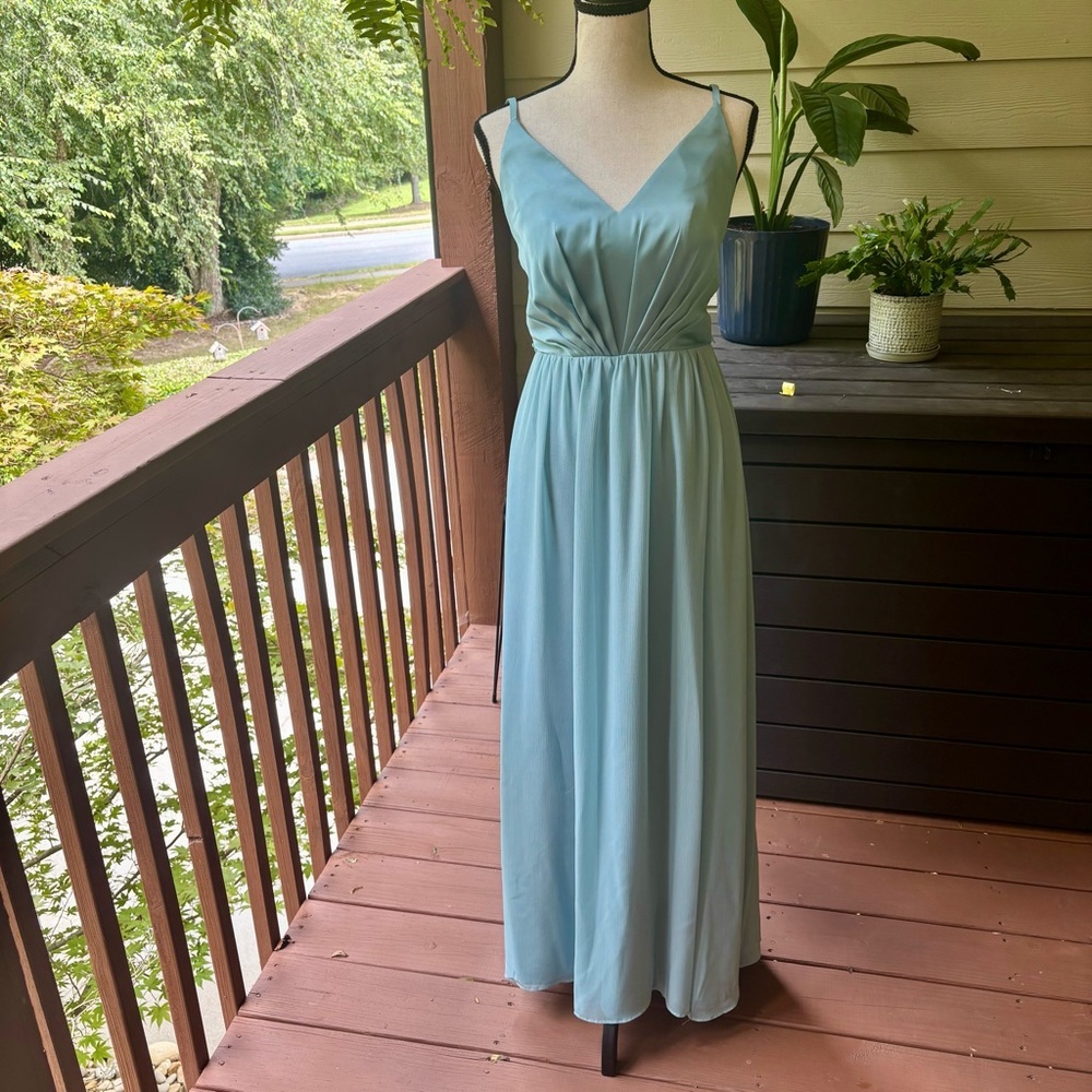 WHITE by Vera Wang Ice Blue Bridesmaid Dress | V-neck & Slit Prom Gown | Size 0